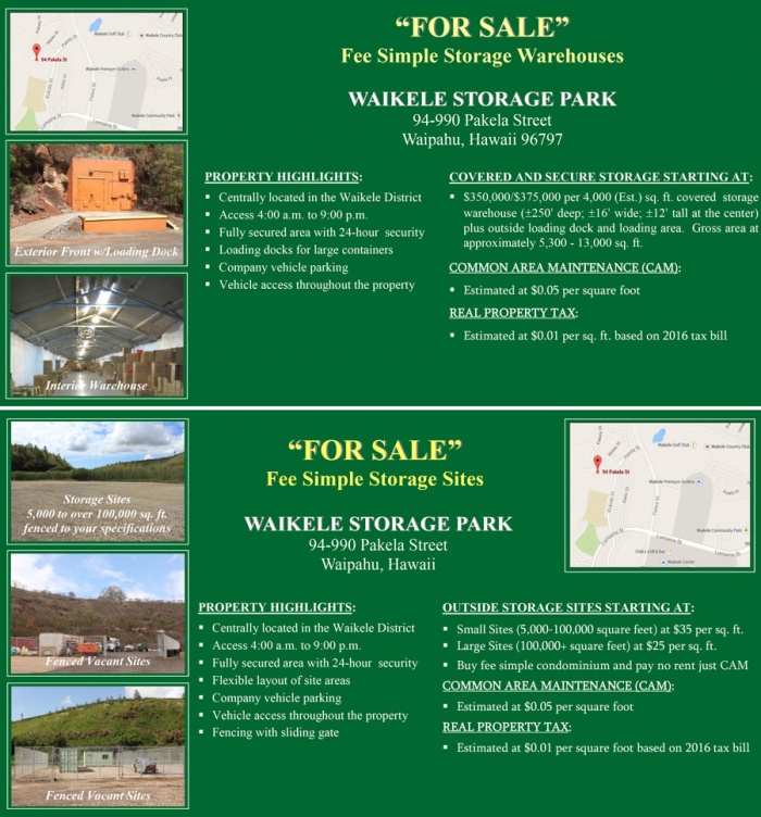 Waikele Storage Park - For Sale